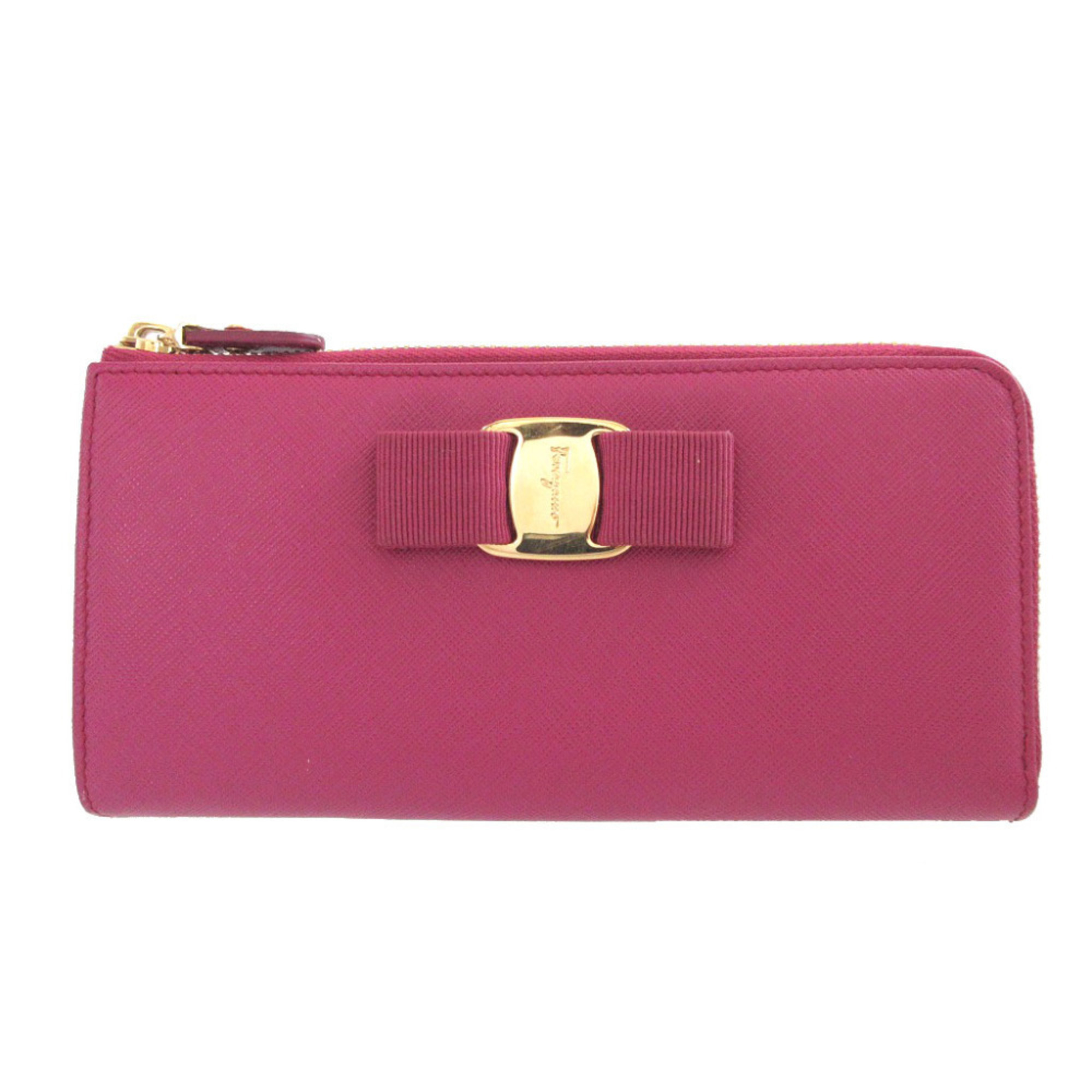 Excellent Condition Salvatore Ferragamo Vara Ribbon Leather Purple L-Shaped Z...